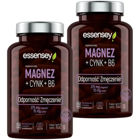 Essensey Magnez + Cynk + B6 na odporność i zmęczenie 2 x 120 kaps.