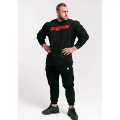 Trec Wear Czarna bluza męska bez kaptura z czerwonym nadrukiem Boogieman Sweatshirt 124 Black-Red