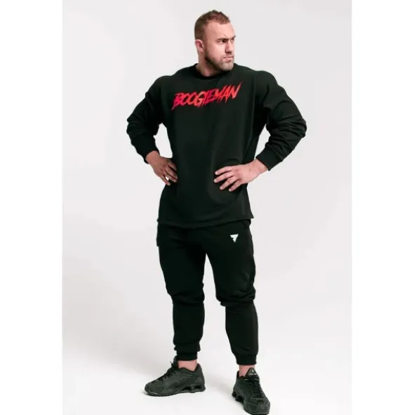 Trec Wear Czarna bluza męska bez kaptura z czerwonym nadrukiem Boogieman Sweatshirt 124 Black-Red