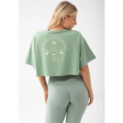 Trec Wear Zielony T-shirt damski crop top Trecgirl Basic T-shirt 160 Green
