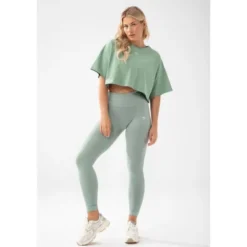 Trec Wear Zielony T-shirt damski crop top Trecgirl Basic T-shirt 160 Green