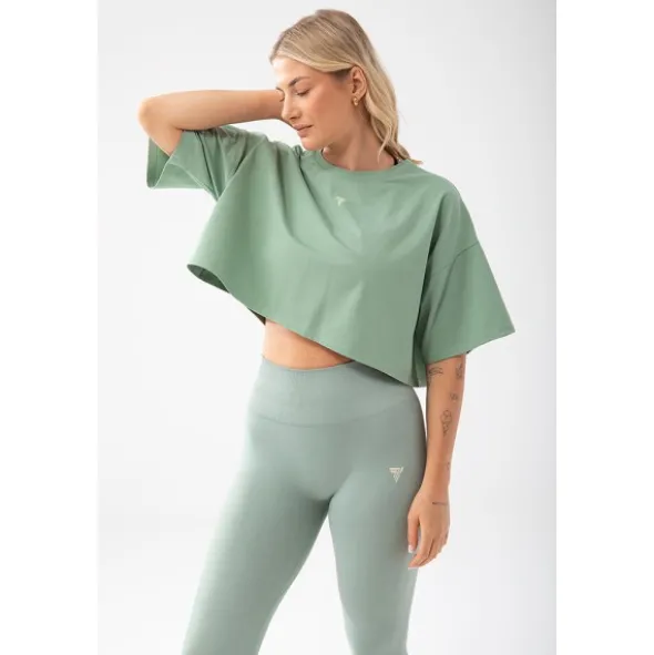 Trec Wear Zielony T-shirt damski crop top Trecgirl Basic T-shirt 160 Green